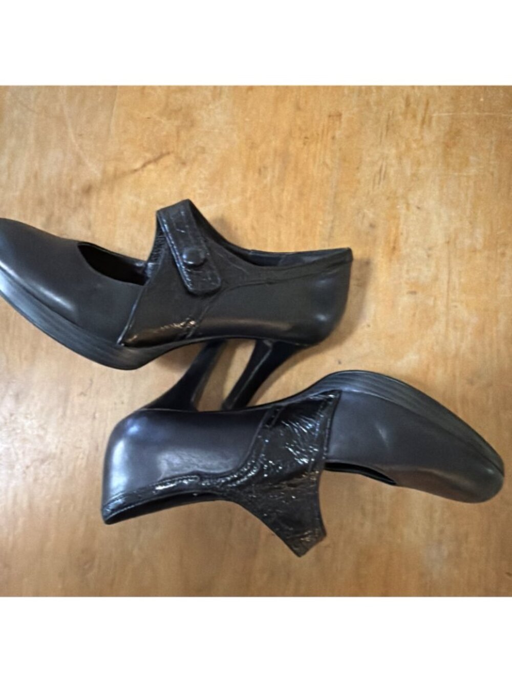 Ziera Mary Jane Pump Women's Sz 7/37.5 Black Leather Heel Platform Shoes Dress